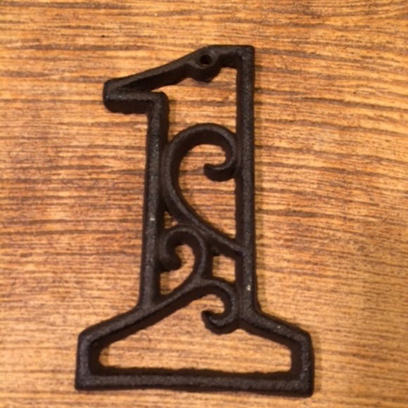 "1" (One) House Address Number Ornate Cast Iron Filigree 4 5/8" tall 0184-0558-1 - Picture 1 of 16